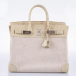 Hermès Rare Collectible Birkin 32 Parchemin Ostrich & Toile HAC Brushed Palladium Hardware Quality Rep