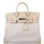 Hermès Rare Collectible Birkin 32 Parchemin Ostrich & Toile HAC Brushed Palladium Hardware Quality Rep