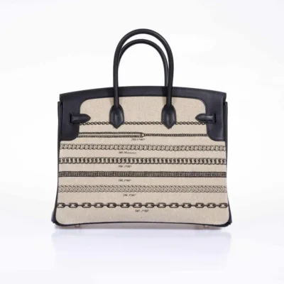 Hermès Rare Collectible Birkin 35 Black Veau Swift & Toile De Camp Dechainee Palladium Hardware