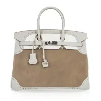 Hermès Rare Collectible Birkin 35 Ghillies Gris Perle/Gris Caillou/Blanc Grizzly Evercolor Palladium Hardware