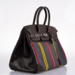 Hermès Rare Collectible Birkin 35 Jumping Multicolor Canvas & Ebene Box Calf Palladium Hardware