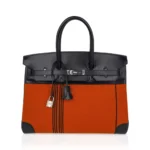 Hermès Rare Collectible Birkin 35 Orange Potamus Toile/Box Calf Palladium Hardware Fake luxury bags for sale