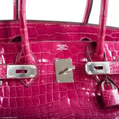 Hermès Rare Collectible Birkin 42 “Shoulder Birkin" Fuchsia Shiny Porosus Crocodile JPG Shoulder Palladium Hardware