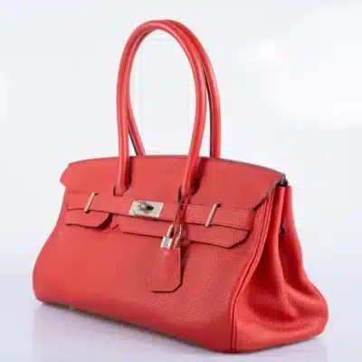 Hermès Rare Collectible Birkin 42 II “Shoulder Birkin" Vermillion Clemence JPG Shoulder Palladium Hardware Lushentic Grade bags