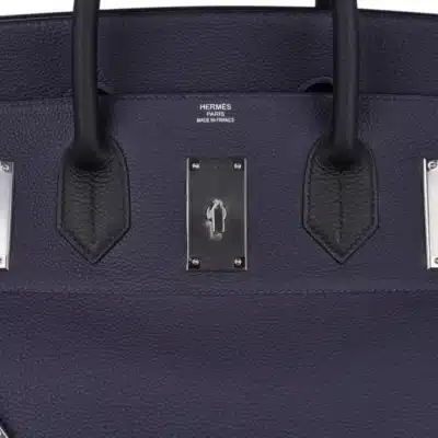 Hermès Rare Collectible Birkin 50 Bi-Color Blue Nuit and Black Togo HAC Palladium Hardware