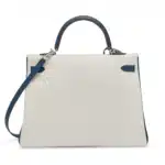 Hermès Rare Collectible Custom Kelly 35 Retourné White/Rouge Casaque/Bleu Marine Epsom Brushed Palladium Hardware