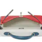 Hermès Rare Collectible Custom Kelly 35 Retourné White/Rouge Casaque/Bleu Marine Epsom Brushed Palladium Hardware