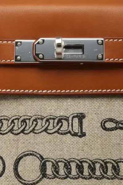 Hermès Rare Collectible Kelly 28 Fauve Barenia & Toile De Camp Dechainee Palladium Hardware