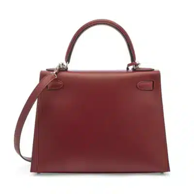 Hermès Rare Collectible Kelly 28 Sellier Rouge H Sombrero/Capucine/Bleu Brighton Clémence & Epsom Kellygraphie Lettre E Palladium Hardware handbag dupes