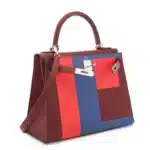 Hermès Rare Collectible Kelly 28 Sellier Rouge H Sombrero/Capucine/Bleu Brighton Clémence & Epsom Kellygraphie Lettre E Palladium Hardware handbag dupes