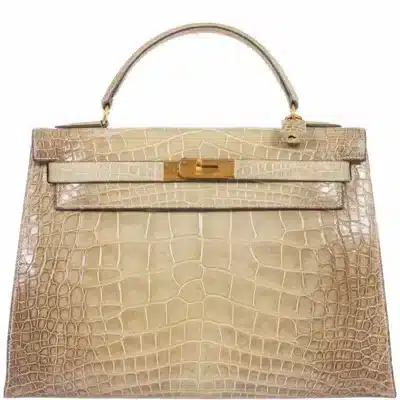 Hermès Rare Collectible Kelly 32 Vert Celadon and Himalayan Natural Alligator Gold Hardware