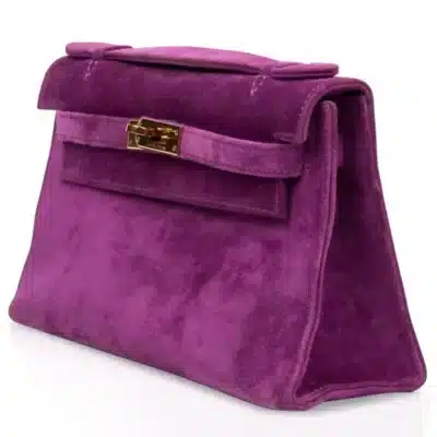 Hermès Rare Collectible Kelly Pochette Violet Purple Doblis Suede Gold Hardware