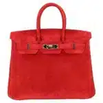 Hermès Vintage Birkin 25 Rouge Vif Doblis Suede Palladium Hardware