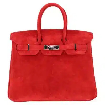 Hermès Vintage Birkin 25 Rouge Vif Doblis Suede Palladium Hardware