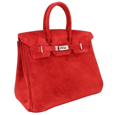 Hermès Vintage Birkin 25 Rouge Vif Doblis Suede Palladium Hardware