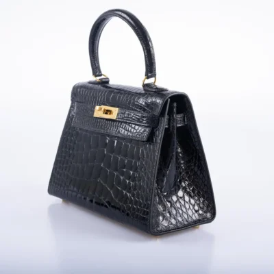 Hermès Vintage Mini Kelly 20 Black Noir Shiny Alligator Mississippiensis Gold Hardware