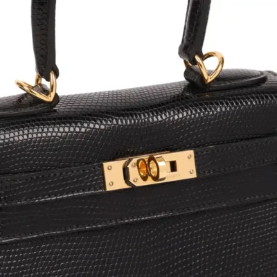 Hermès Vintage Mini Kelly 20 Sellier Black Niloticus Lizard Gold Hardware Replica Designer Bags